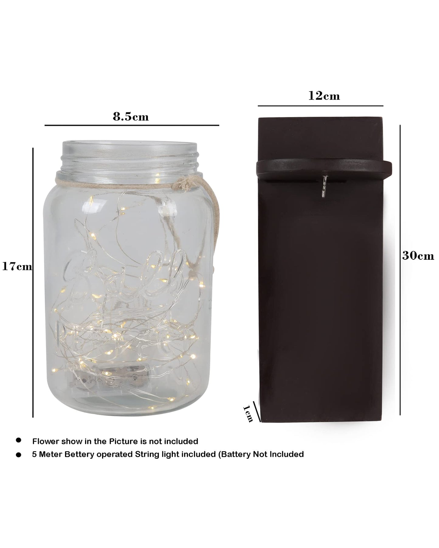 Homesake® Rustic Mason Jar Wall Scones with Firefly String Lights, ramadan decorations for home, ramzan decoration items festive decor, home decoration items for living room (Wall Mason Jar)