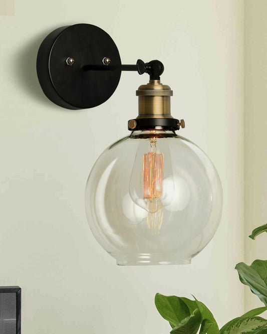 Edison Industrial Glass Globe Wall Lamp, Vintage Industrial Loft, E27 Holder, Decorative, Swing Wall Light, Filament/LED