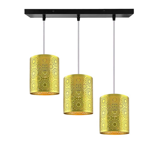 3-Linear Linear Cluster Chandelier Filgree Hanging Gold Moroccan Hanging Light, E27 Holder, Decorative, White, URBAN Retro, Nordic Style, LED/Filament