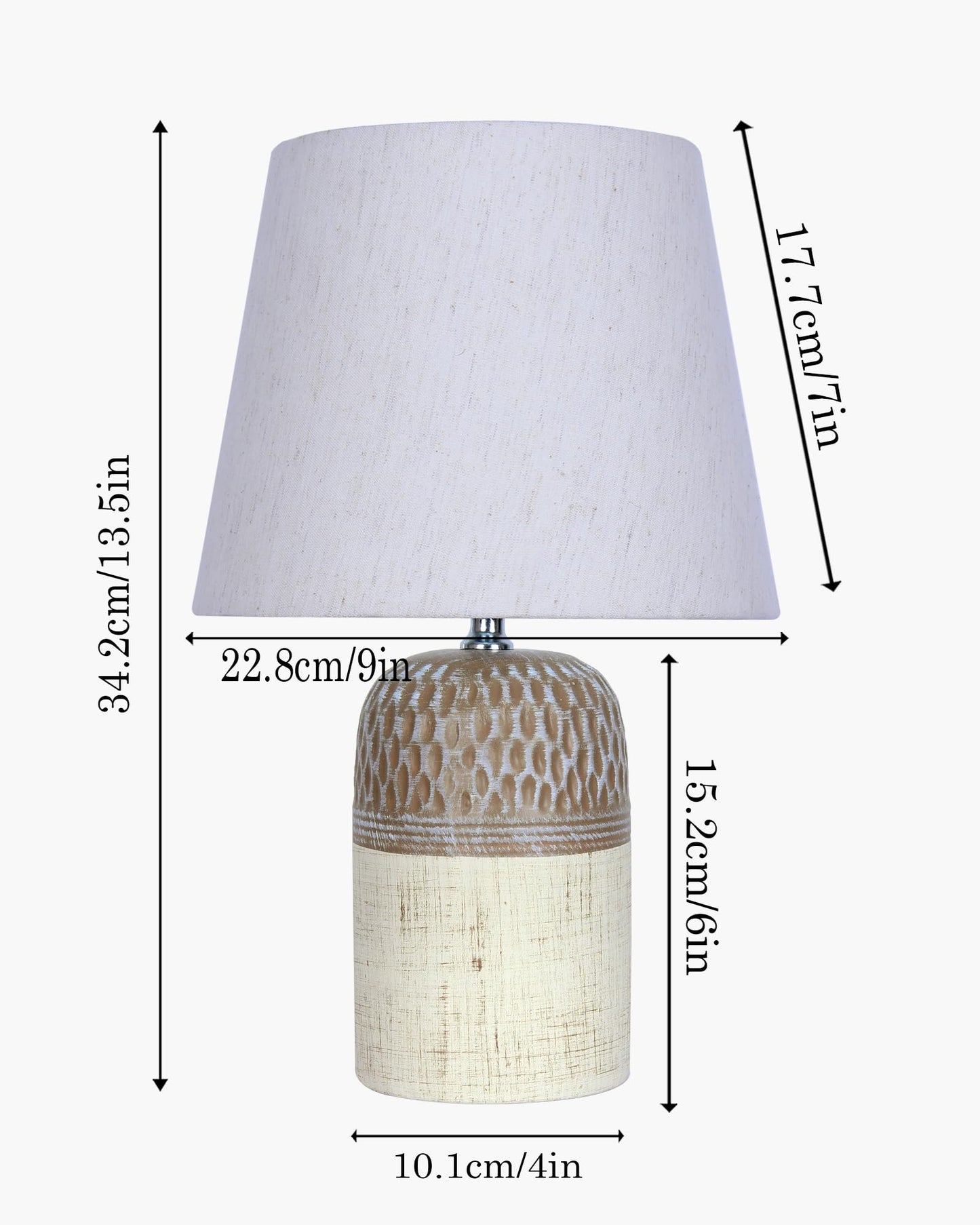 Homesake® Modern Ceramic Table Lamp with Fabric Shade, Minimal Bedside Lamp for Living Room & Bedroom, Brown Carved Honeycomb Pattern, Khadi Frill,