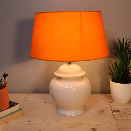 Homesake® Ceramic Pot Shaped Base White Table Lamp with Shade, LED Bulb (Jute)