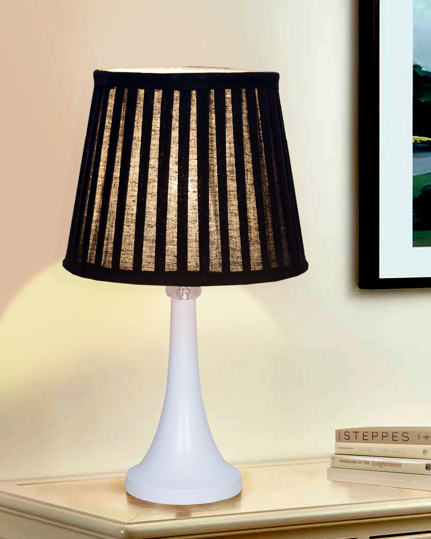 Farmhouse Matt Table Lamp for Bedroom, White Modern Bedside Lamps for Living Room, Rustic Table Light for Night Stands, Dorm, Office, Home Décor Fabric Shade, E27 holder, Cone, Iris Cone