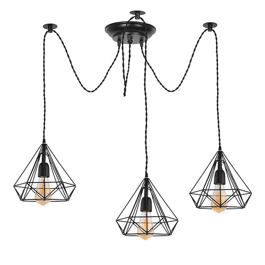 Spider Chandelier Diamond Lamp, Vintage Edison Style E 27 Adjustable DIY Ceiling Pendant Light, E27 Rustic Cluster Hanging Light(1.25 M, Black Twisted Wire)