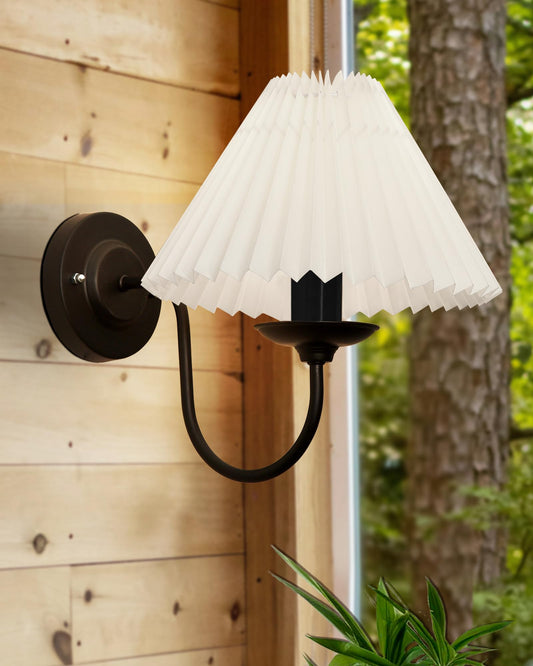 Homesake® Antique Brass Wall Sconces Lighting Fixture, E27 Industrial Vintage Gold Wall Light Lamp Bathroom Decor for Bedroom Living Room, Black, Fabric Shade