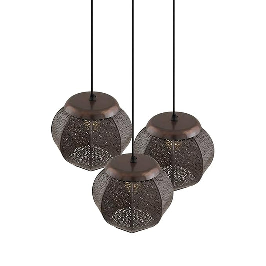 3-Lights Round Cluster Chandelier Ceiling Classic Moroccan Hanging Pendant Light with Braided Cord, URBAN Retro, Nordic Style, LED/Filament Bulb