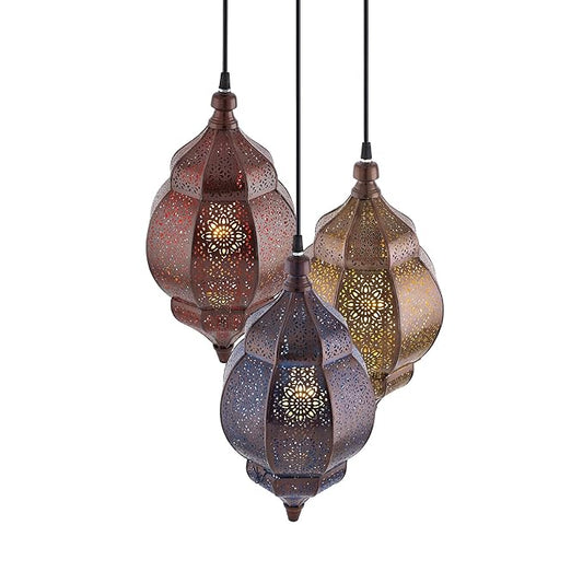 3-Lights Round Cluster Chandelier Ceiling Multicolor Classic Moroccan Orb Hanging Pendant Light with Braided Cord, URBAN Retro, Nordic Style, LED/Filament Bulb