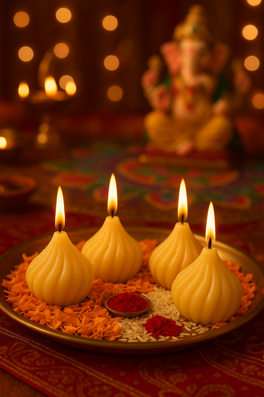 Premium Ladoo Candle, Hand Poured, Motichur Laddoo Candles, Diwali Gift Pack Decorative Scented Candle 100% Paraffin Wax, Set of 4