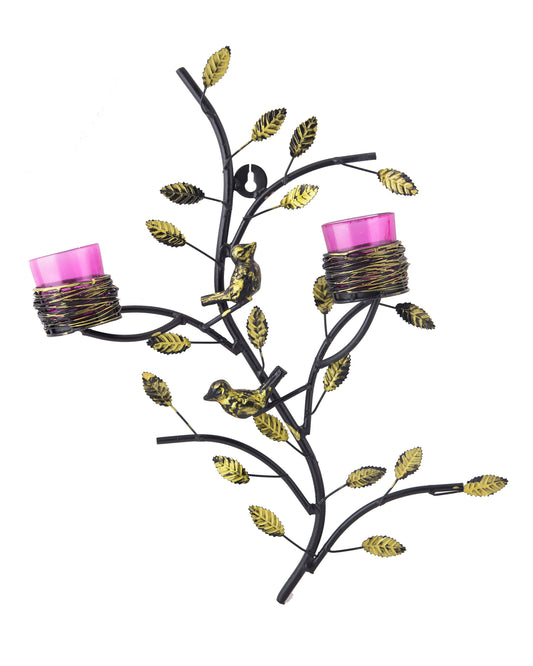 Tree with Bird Nest Votive Stand Pink, Wall Candle holder and Tealight candles
