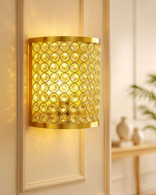 Crystal French Wall Sconce Lamp, Decorative Door Light,Gold and Crystal
