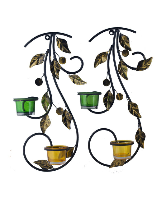 Wall Hanging leafy vine candle stand, Wall Sconce with Glass and candles