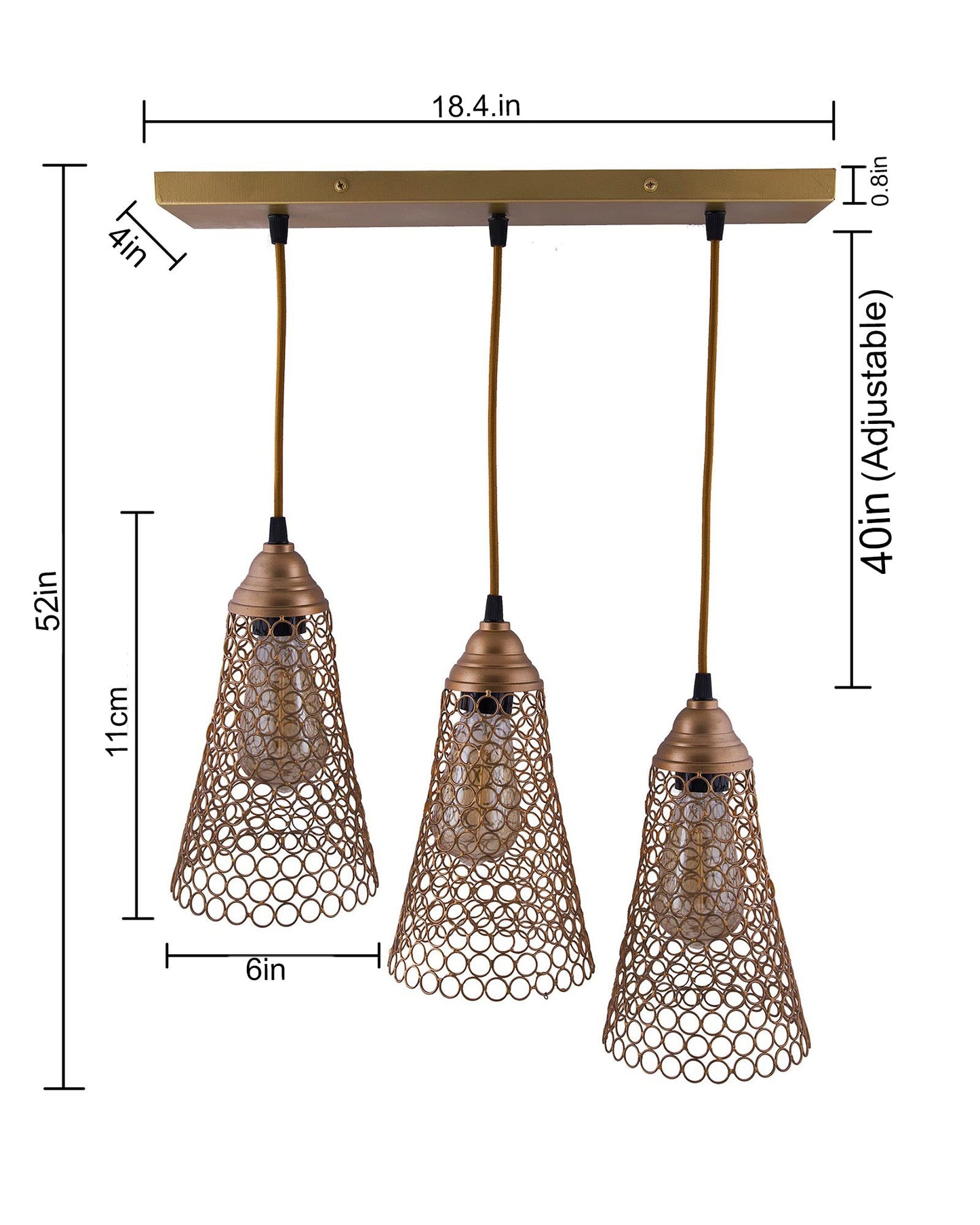 3-lights Linear Cluster Chandelier Cone hanging Pendant Light, kitchen area and dining room light