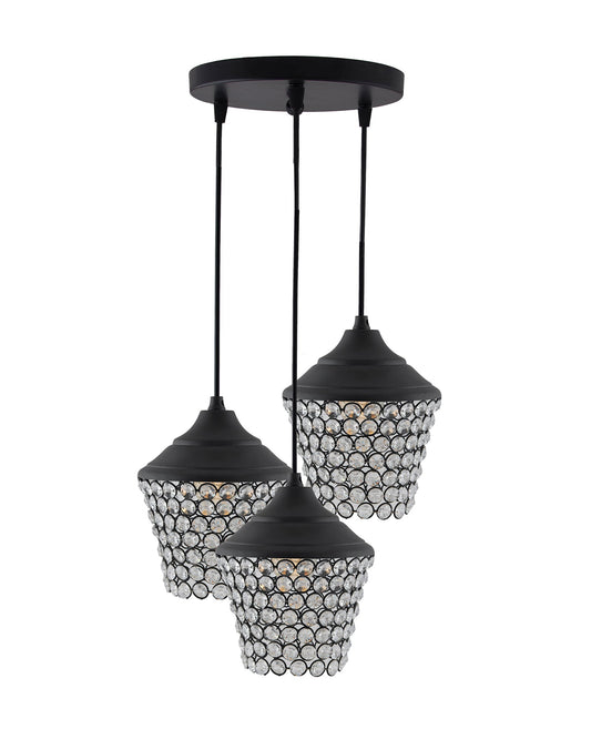 3-lights Round Cluster Chandelier crystal lantern Hanging Pendant Light with Braided Cord