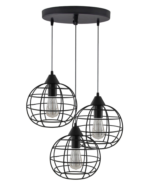 3-Lights Round Cluster Chandelier Hanging Classic Sphere Pendant Light with Braided Cord