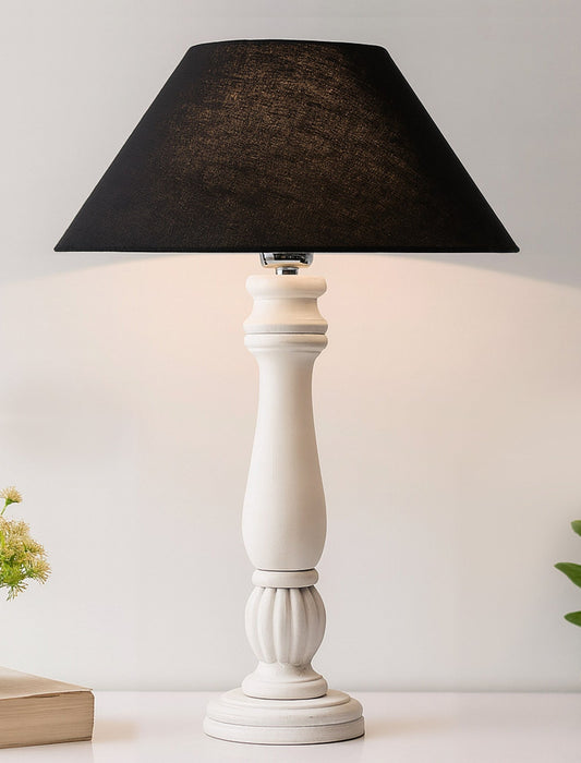 Classic Victorian White Wood Table Lamp With Shade