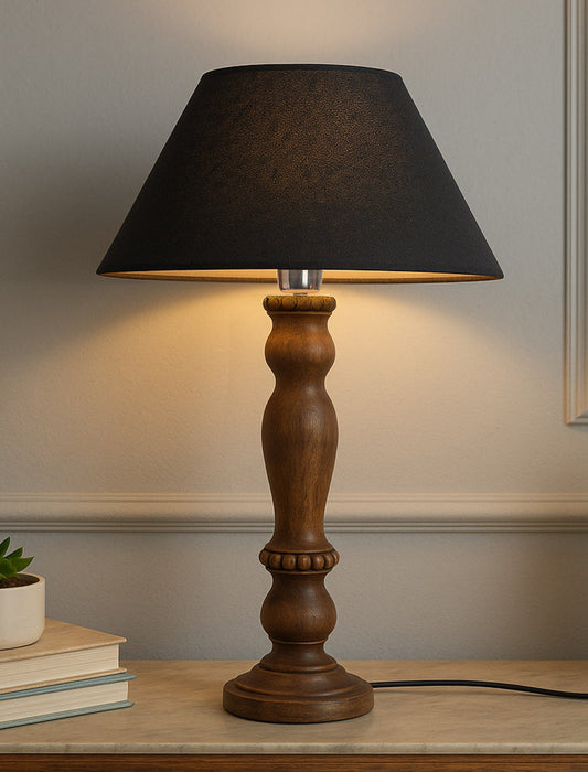 Eureka Polka Black Wood Table Lamp With Shade