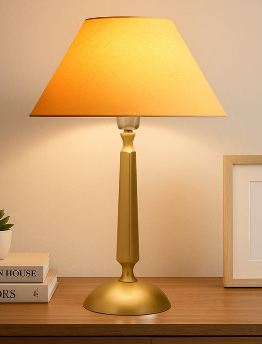 Classic Cubist Gold Brushed Lamp with Shade