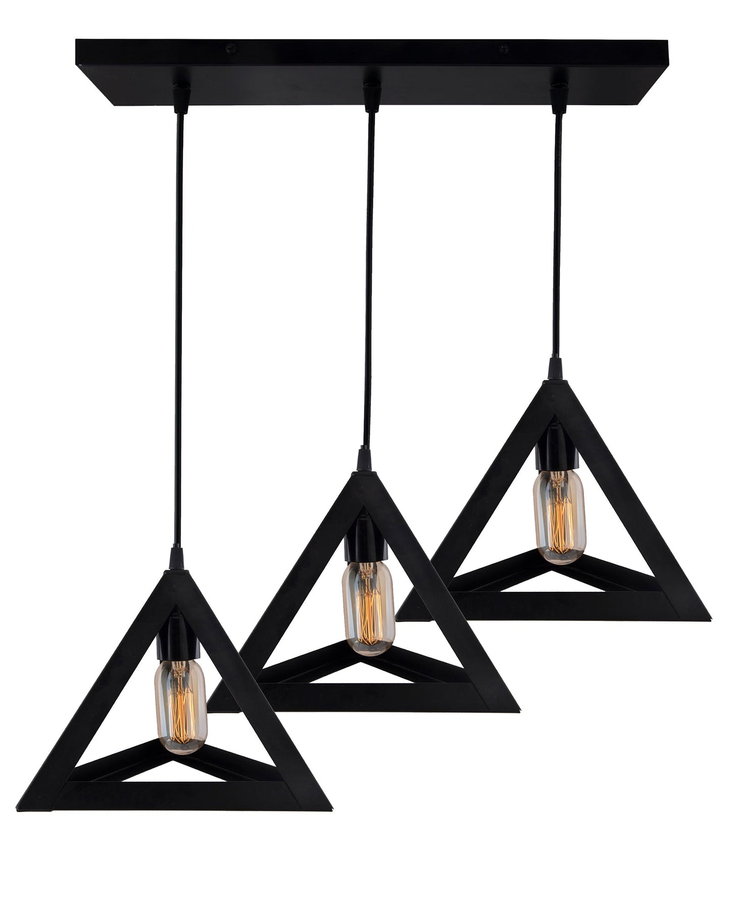 3-Lights Cluster Chandelier Triangle 6", E27 Holder, Decorative, Black, URBAN Retro, Nordic Style, LED/Filament Bulb