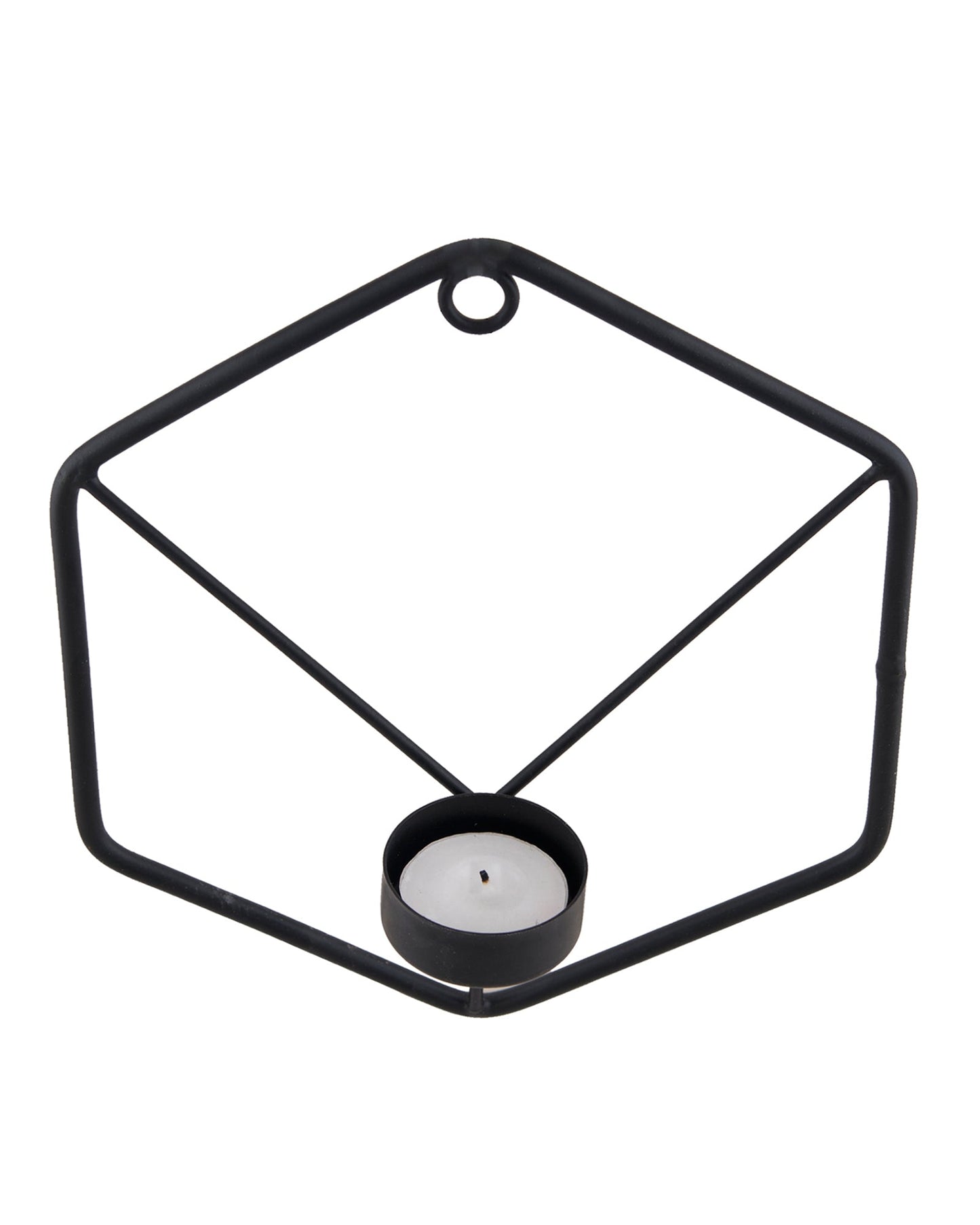 Black Metal Wall Mounted Hexagon Tealight Candle Holder, T-light Candles