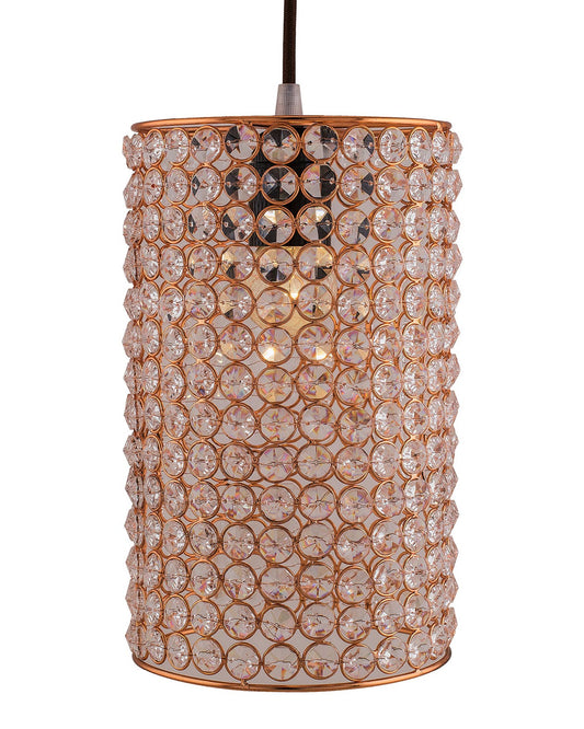 Crystal Hanging Copper Barrel Pendant, Rose Gold, Hanging Ceiling Light, Large