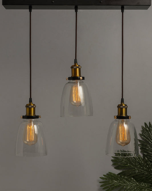 3-Lights Linear Cluster Chandelier Modern Bell Glass Shade Hanging Light, Antique Socket, E27 Holder, Decorative, Black, URBAN Retro, Nordic Style