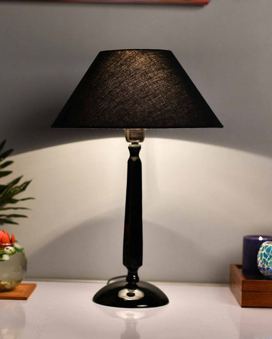 Glossy Black Cubist Aluminium Table Lamp With Cone Shade, Bedside, Living Room Study Lamp, Bulb Included