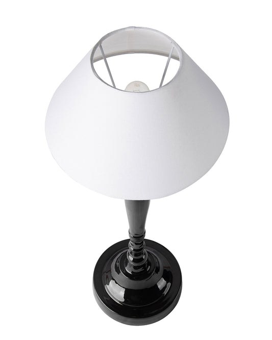 Glossy Black Imperial Aluminium Table Lamp With Cone Shade, Bedside, Living Room Study Lamp, Bulb Included