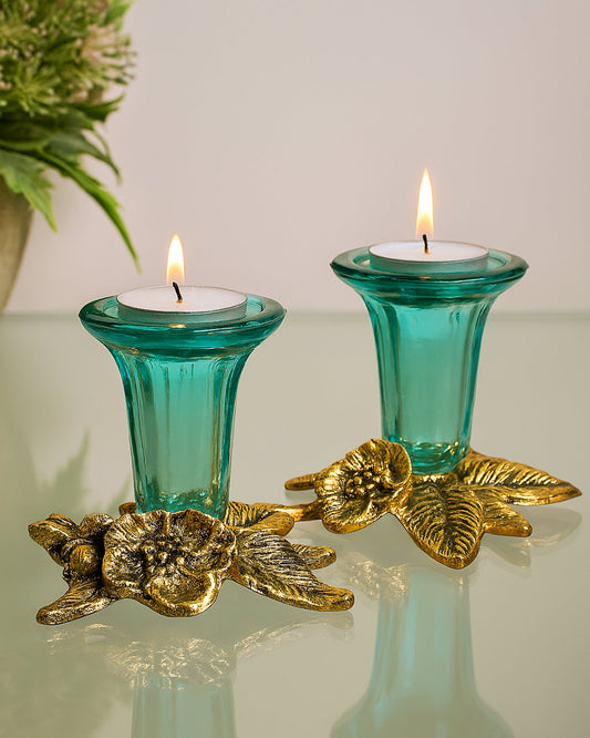 Antique Gold Candle Stand Grapevine, Diya Holder, Set of Two
