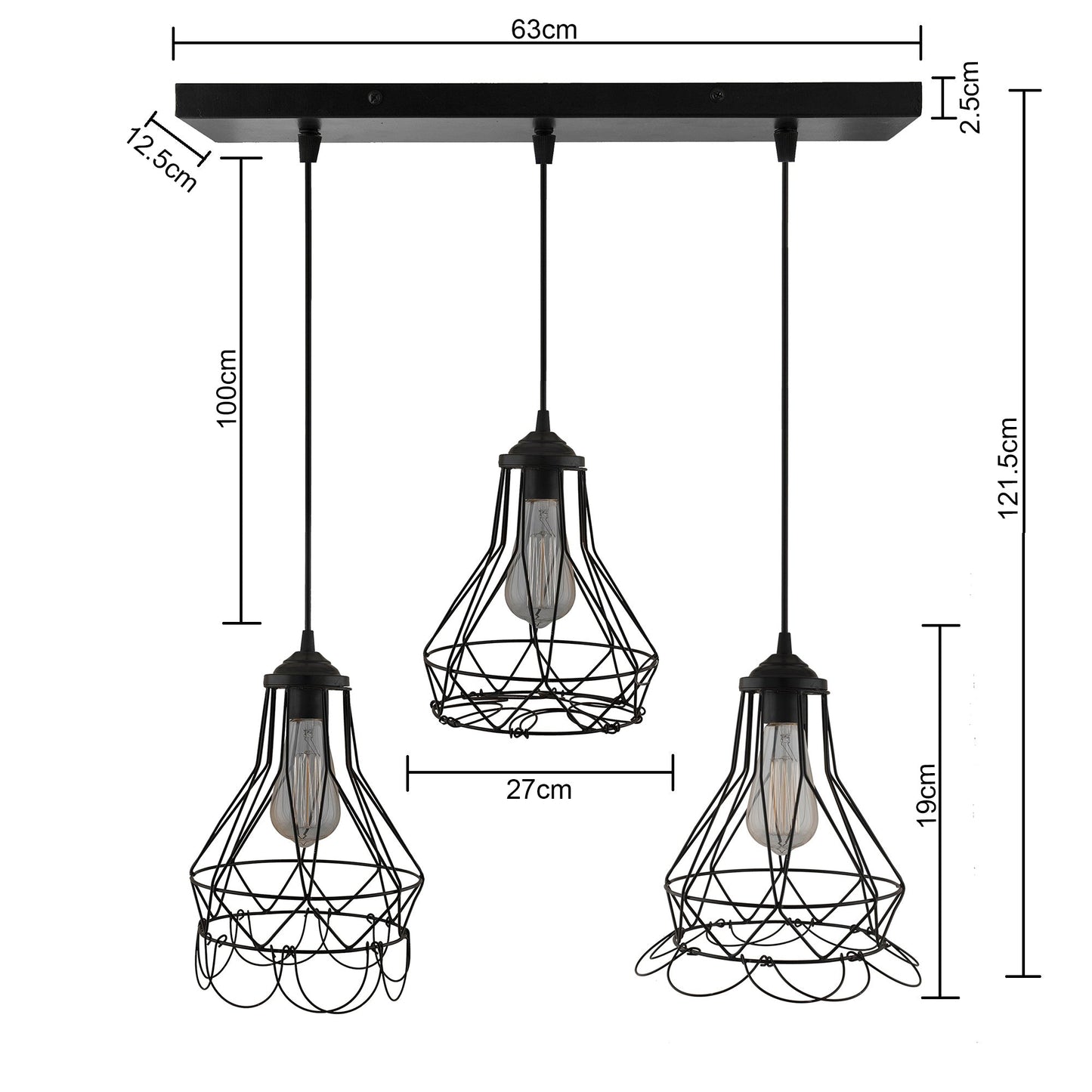 3-Lights Linear Cluster Chandelier Folding Black Diamond Hanging Pendant Light, Modern Nordic Ceiling Pendant, Bulbs Not Included