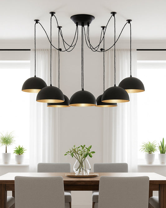 Arms Spider Chandelier Lamp, 8" Black Semi-Globe Pendant Lamp, Vintage Edison Style E 27 Adjustable DIY Ceiling Pendant Light, E27 Rustic Cluster Hanging Light(1.25 M, Black Twisted Wire)