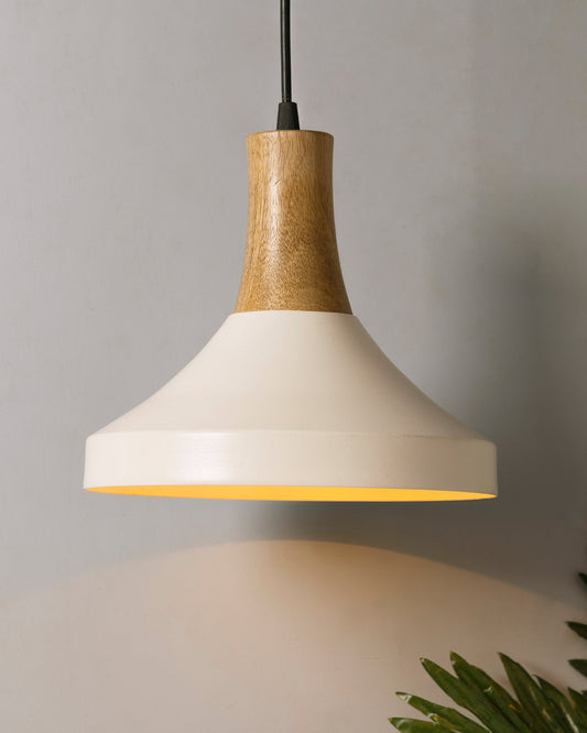 Parker Metal Wood Pendant Light, White Metal Natural Hanging Ceiling Light