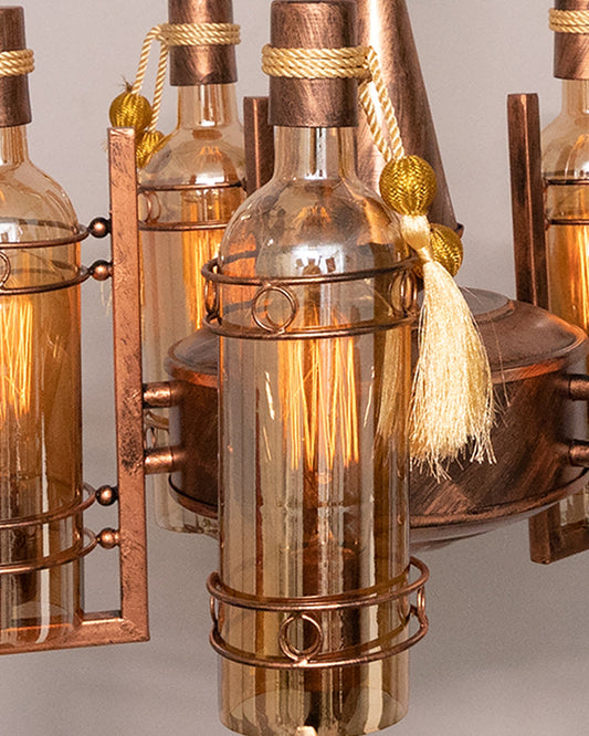 5-Light Oil Rubbed Antique Copper Rust Vintage Edison Chandelier, Glass Metal Jhoomar, Bottle