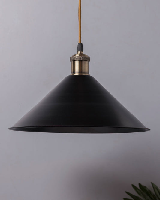 Industrial Black Barn Cone Metal Bulb Iron Cone Vintage Hanging Ceiling Pendant Light Edison filament Holder Decorative Lamp Shade, Antique Gold