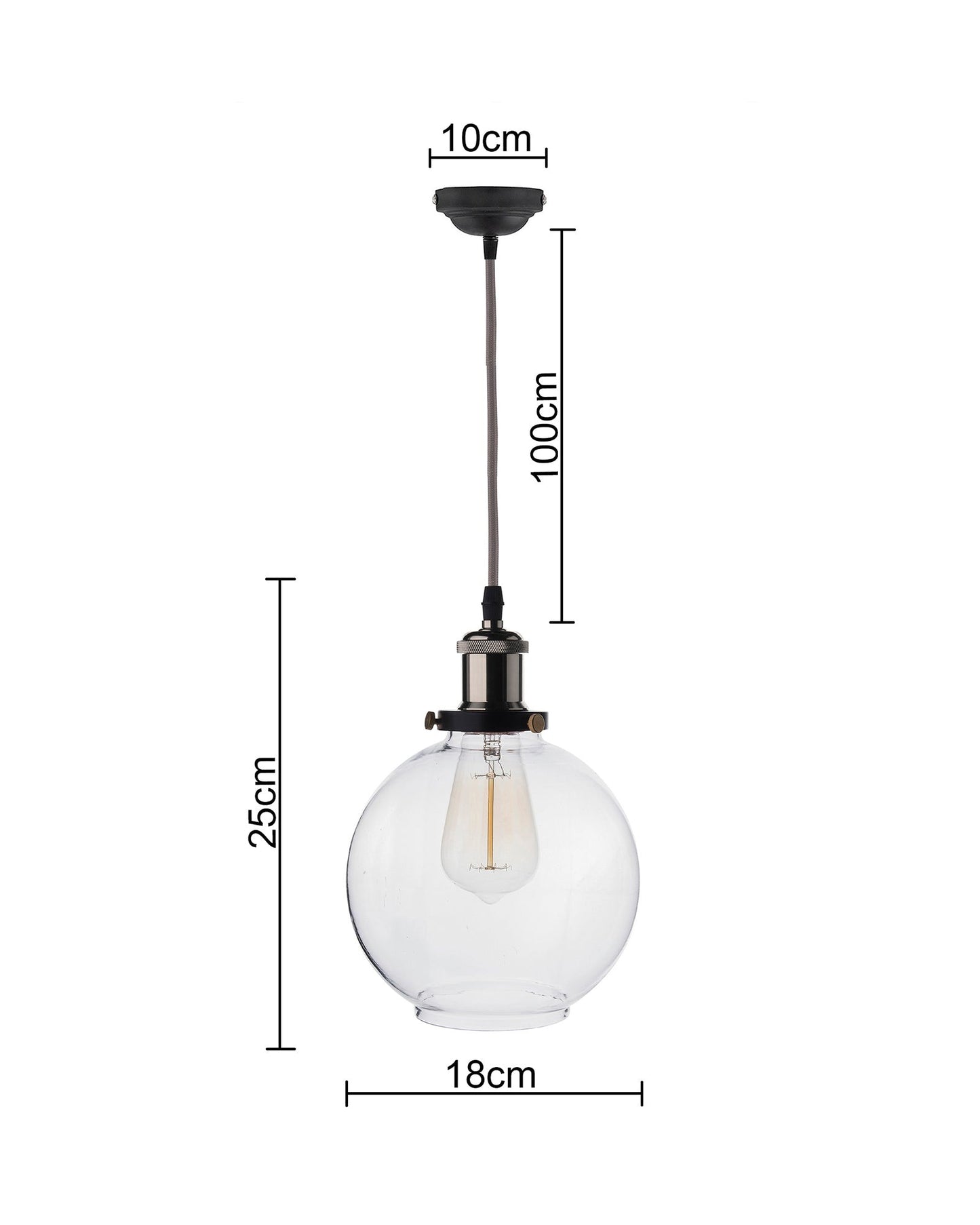 Industrial Kitchen Glass Globe Pendant Light , Antique Filament Hanging Ceiling Fixture, Nickel