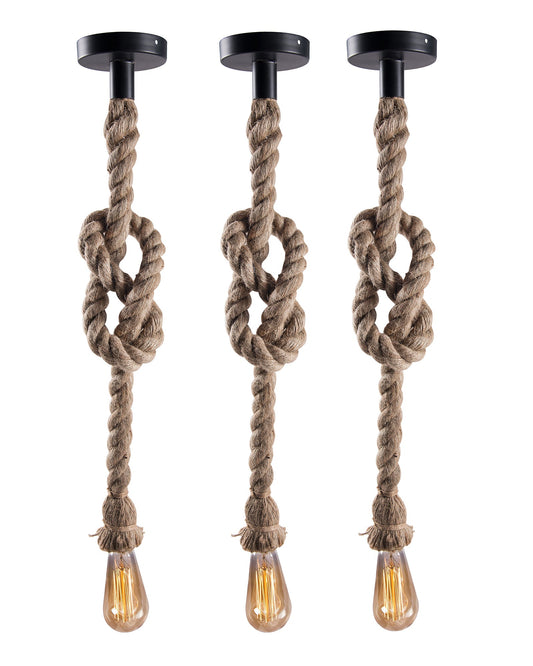 Edison lamp Rustic Rope hanging/pendant Vintage industrial loft, E27 Holder, Decorative cieling light, Beige color. 1.2 Meter (bulb not included), Set of 3