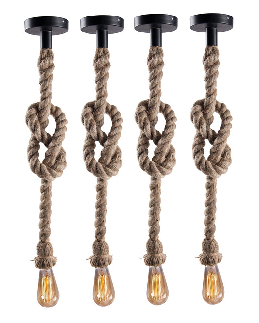 Edison lamp Rustic Rope hanging/pendant Vintage industrial loft, E27 Holder, Decorative cieling light, Beige color. 1.2 Meter (bulb not included), Set of 4