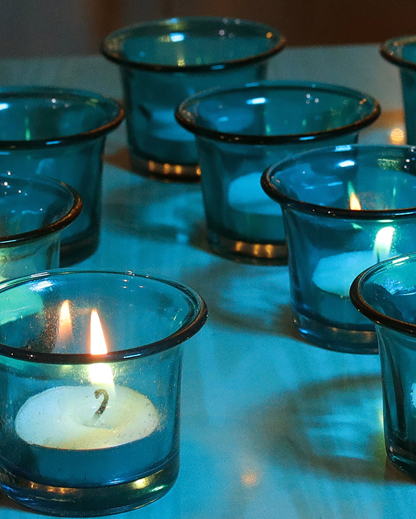 Collar Glass Tea Light Candle Holder, Set of 6