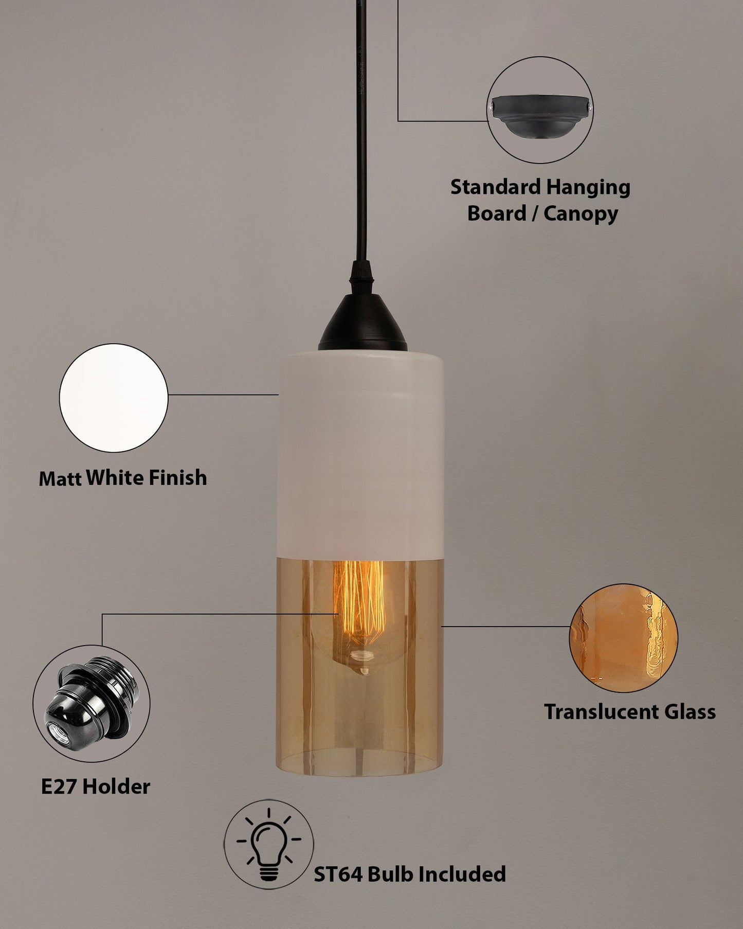 Glass Tube Pendant Light Loft Bar Counter Dining Room Ceiling Hanging Lamp, E27