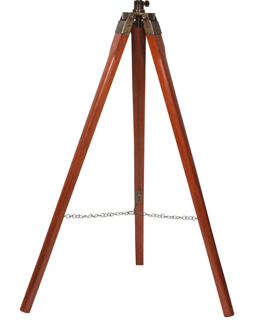 Tripod Floor Lamp with Shade Wooden, Brass Finish Industrial Nautical Marine Decorative Lamp