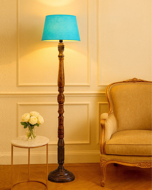 Classic Rustic Eclipse Black Finish Wooden Floor Lamp with Shade