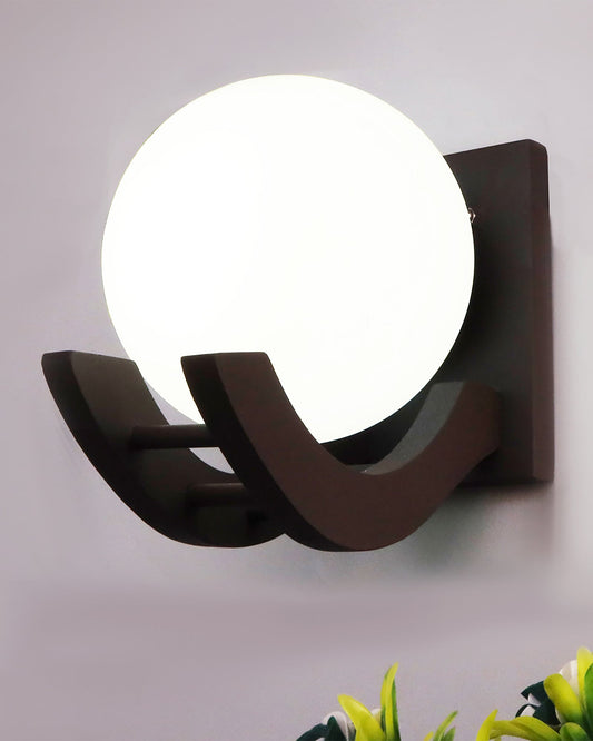 Brown & White Wood Gooseneck zedo Wall Lamp , Pack of 1