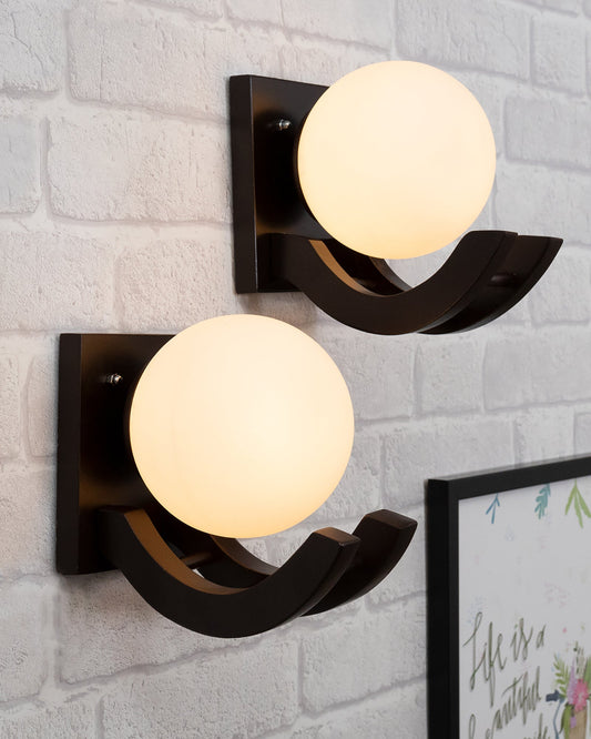 Brown & White Wood Gooseneck zedo Wall Lamp , Pack of 2