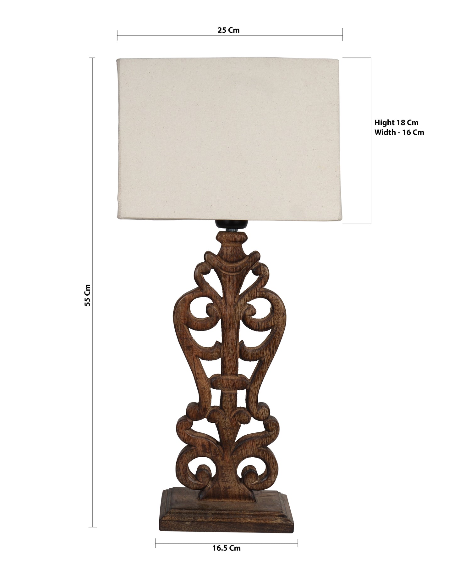 Sculptural Hand Carved Wood Table Lamp with Khadi Square shade