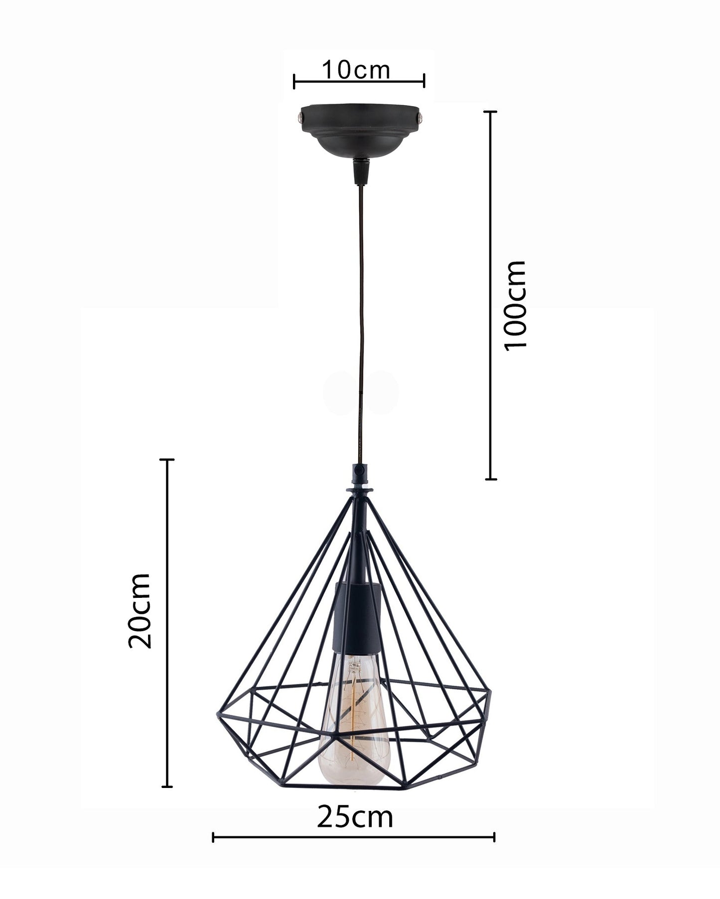 Edison Filament Hanging DIAMOND caged, E27 Holder, Decorative, Urban Retro style, Black color metal