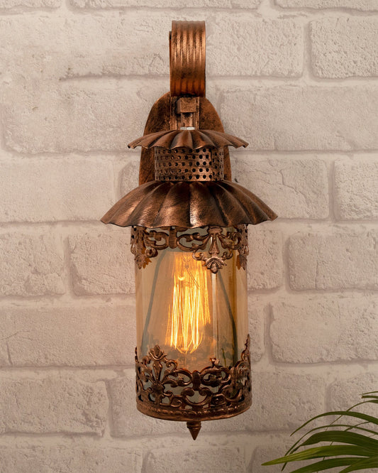 Rustic Wall Light Fixtures, Oil Rubbed Rust Finish Indoor Vintage Wall Sconce Industrial Lamp Fixture Glass Shade Farmhouse Metal Sconces for Bedroom Living Room Cafe, Wall Filgree Cylinder