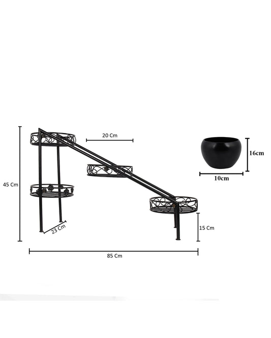 4 Tier Ladder Plant Stand Metal Flower Holder Racks With Metal Pot Garden Decoration Planter Rack Shelf