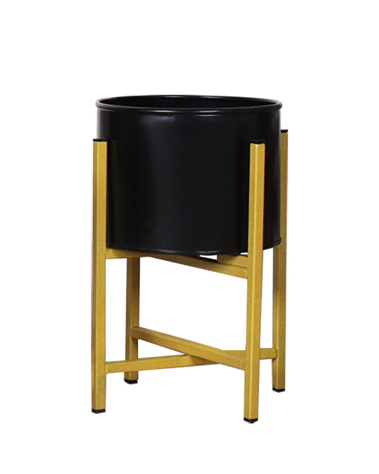 13" Mid Century Golden Modern Large Planter with Stand, with Black Pot, Plant Holder for Indoor Snake Plants Flowers
