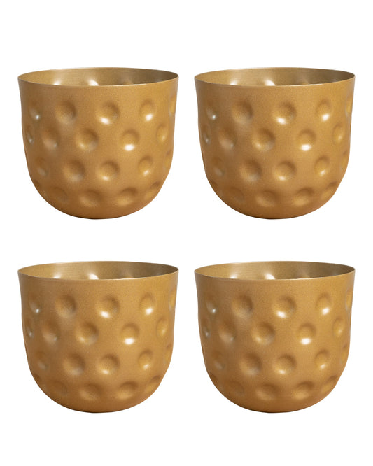 Country Style Belly Bucket Planters antique golden, set of 4