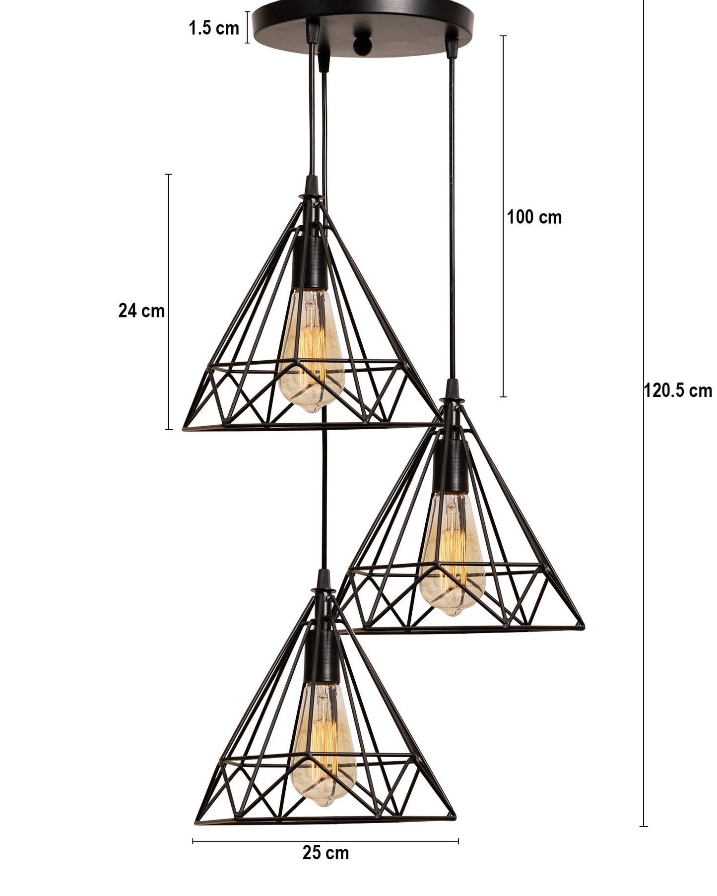 Round 3 Lights Cluster Chandelier Diamond Hanging Pendant Light With Black Cord