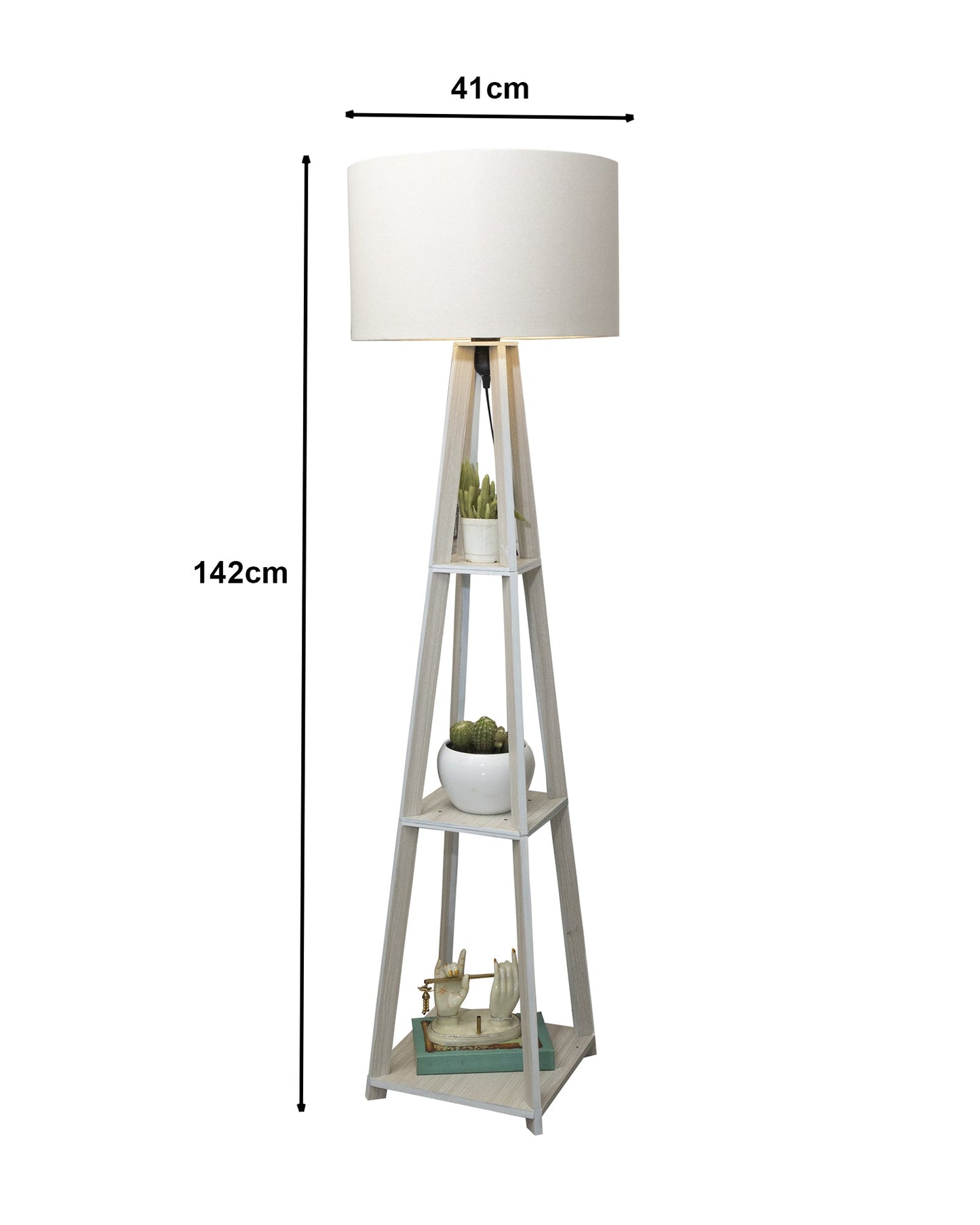 Homesake® Wood Natural Colour 3 Layer Floor Lamp for Living Room With 16" Oka Shade Jute Decor Corner Lamp For Living Room | Standing Lamp | Reading House Bedroom Home