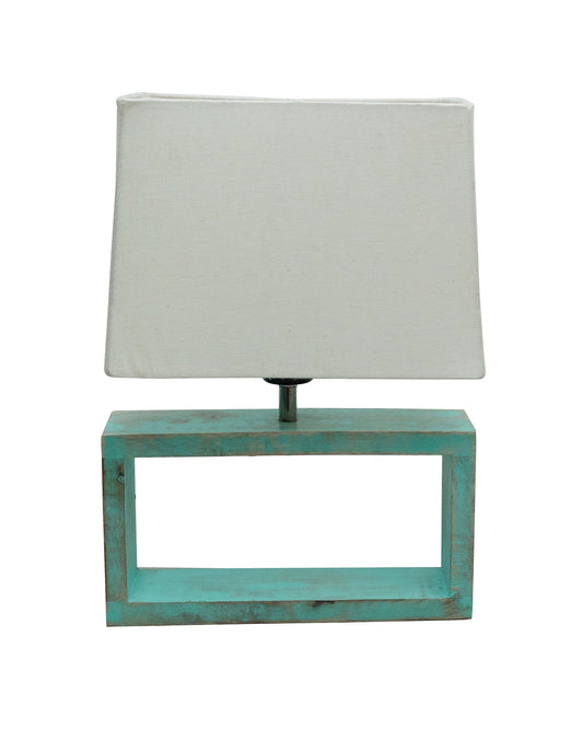 Wood Table Lamp French Country Rustic Bedside Desk Nightstand Lamp for Bedroom Living Room Office LED Bulb Included, Algae Rectangle